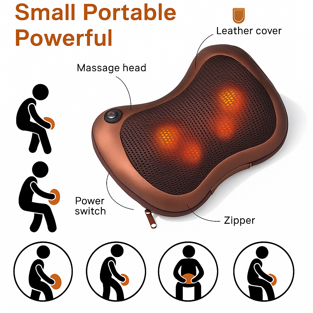 ThermaFlex™ Heated Pillow Massager – Deep Tissue Relief with Infrared Heat