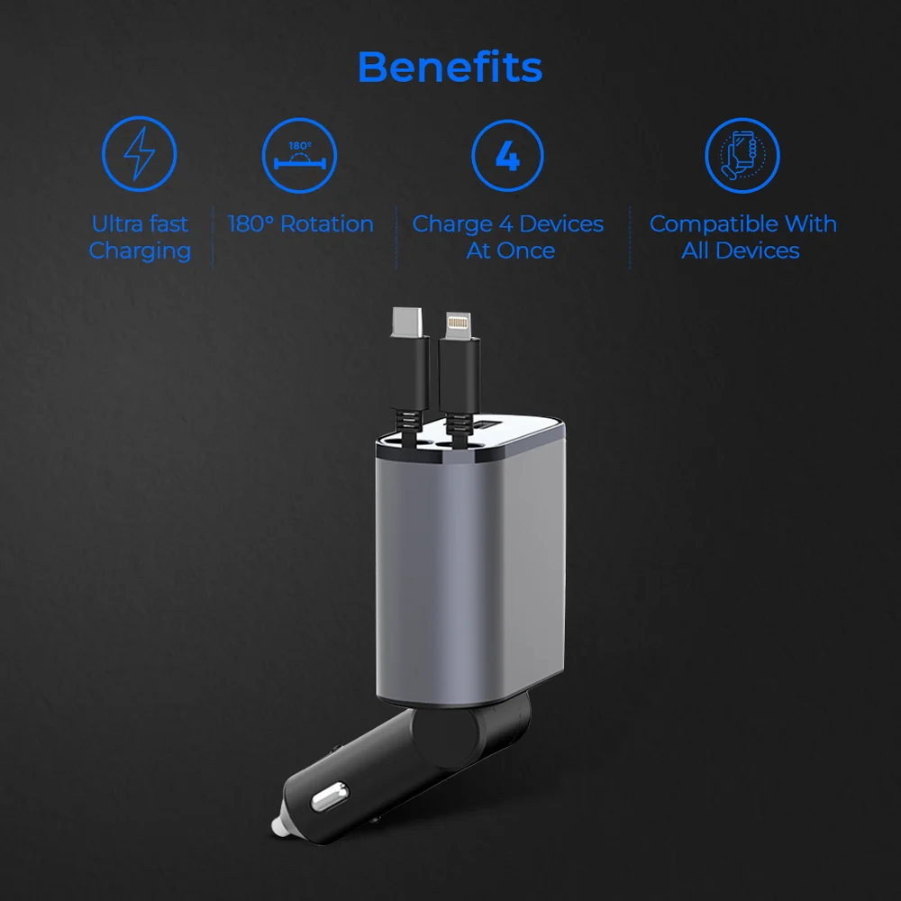 Retractable Car Charger 120W 4 in 1
