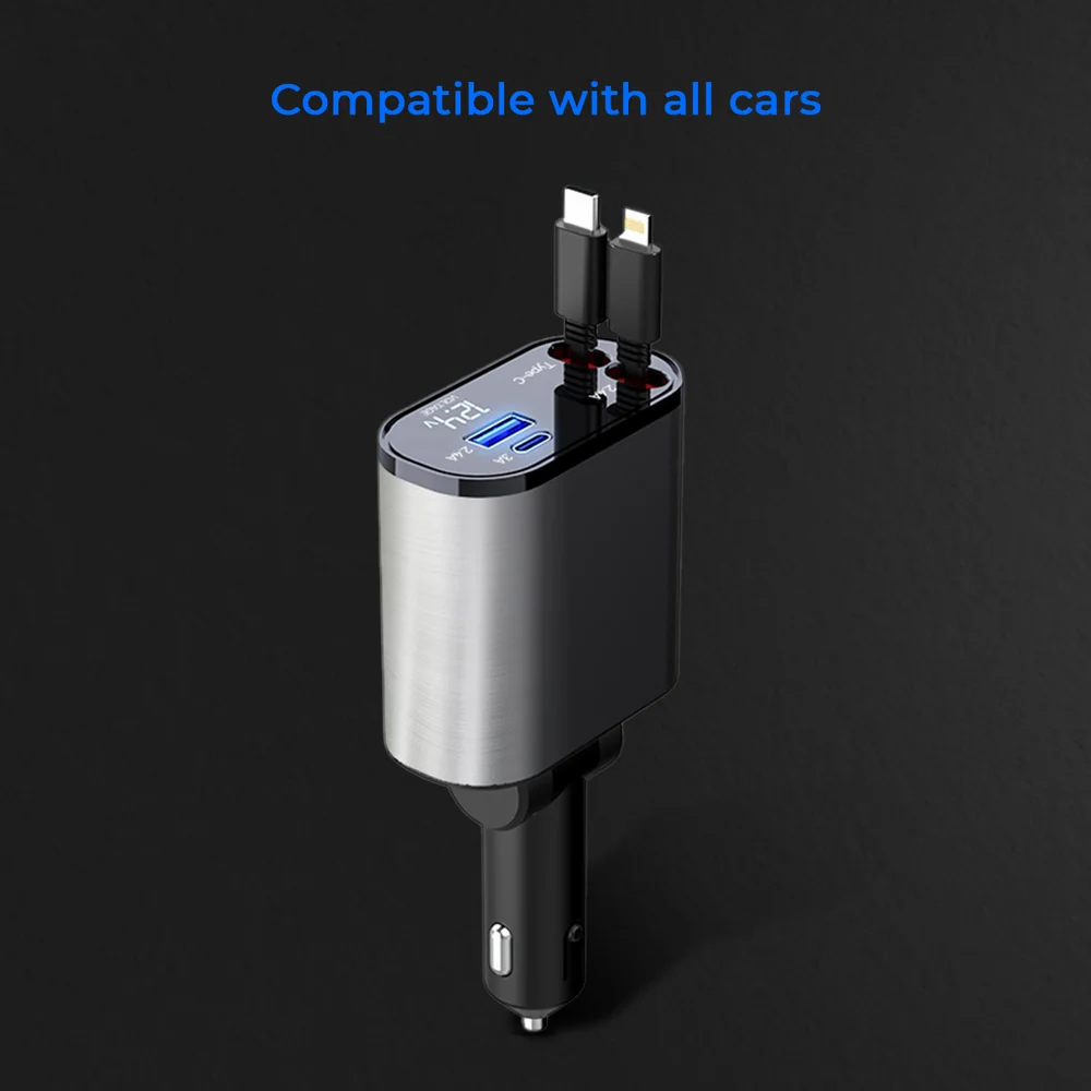 Retractable Car Charger 120W 4 in 1